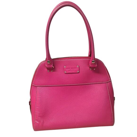 Kate Spade Pink Pebbled Leather Bowling Bag Satchel Vintage - Picture 2 of 12